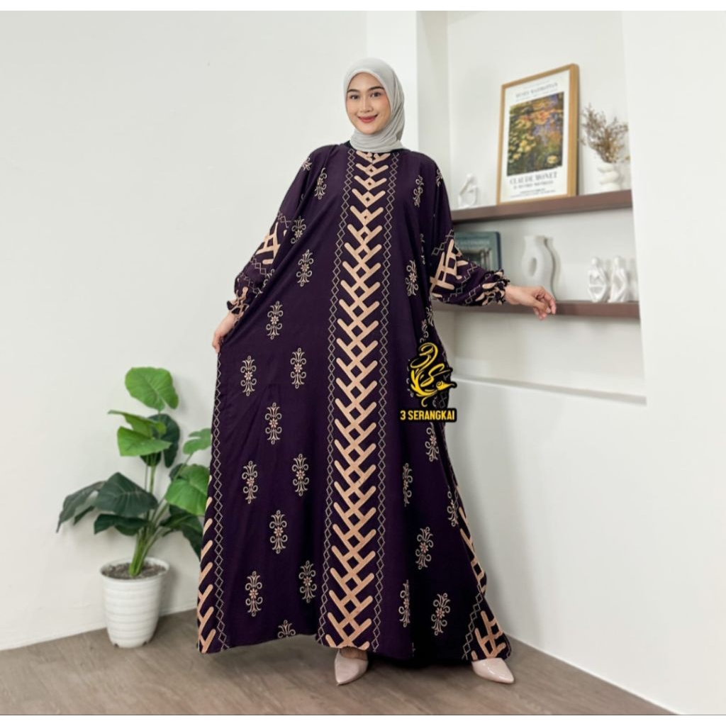 Gamis wanita kaftan motif kaftan soleha bahan rayon adem