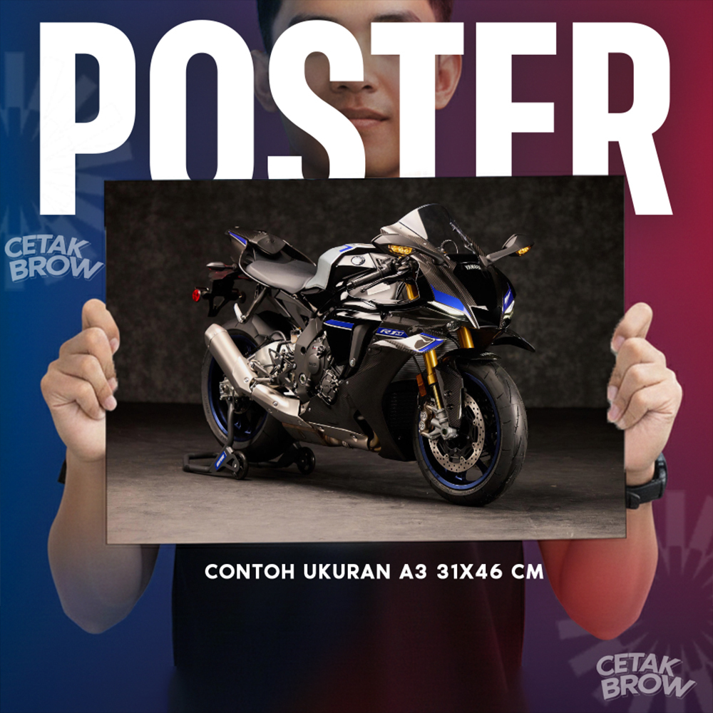 Poster Yamaha R1 / R1M Yamaha YZF-R1M Motor Sport Hiasan Dinding Kamar Cowo Pria Cowok Bisa Custom