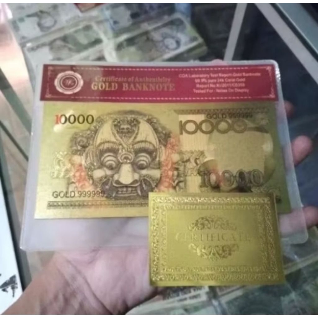 Souvenir Gold foil 10000 barong berfolder + sertificate