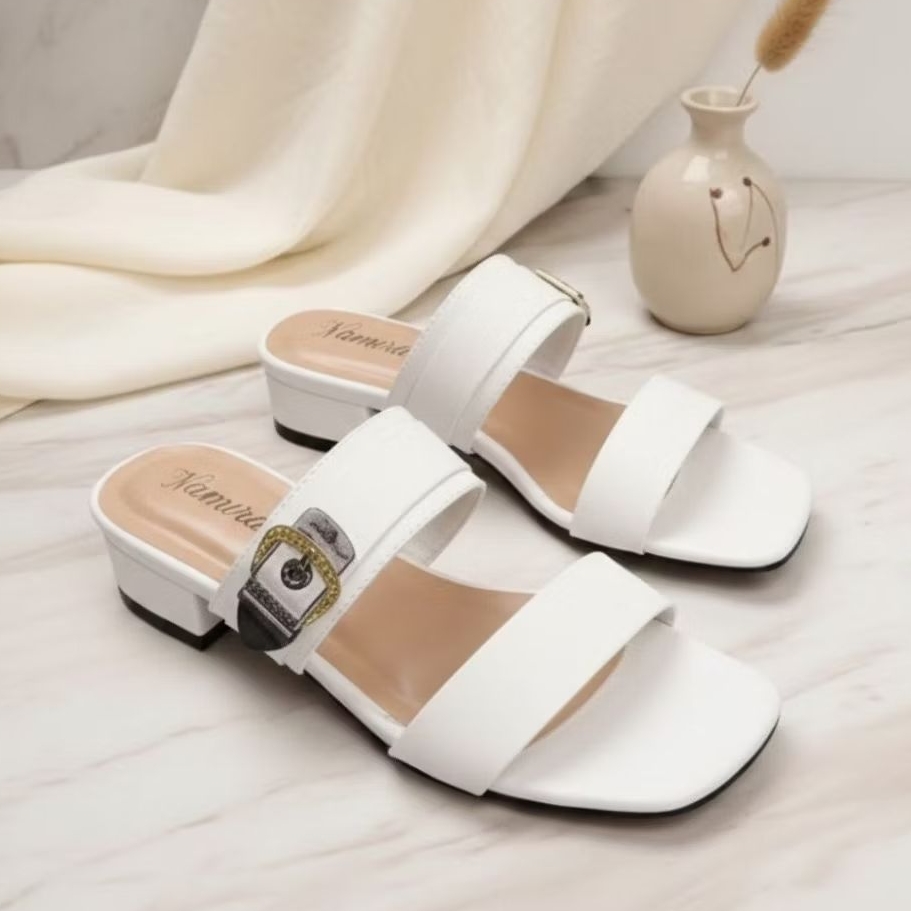 Sandal Heels Wanita 3cm Hak Rendah Mules Elegan Kekinian | Namira Kulit Sintetis