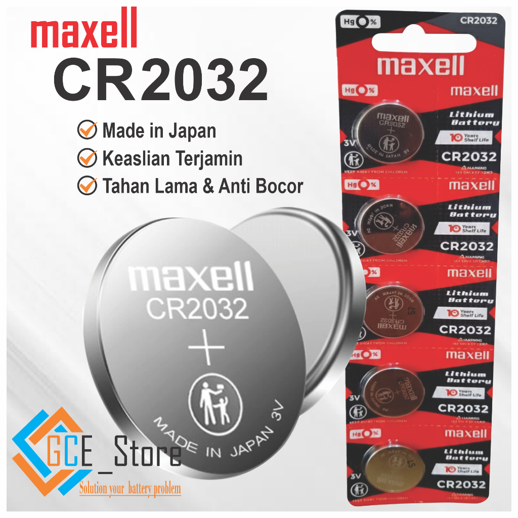 Baterai CR2032 3Volt Maxell Original Baterai CR 2032 H Ori Japan Satuan dan Lembaran 5 Butir