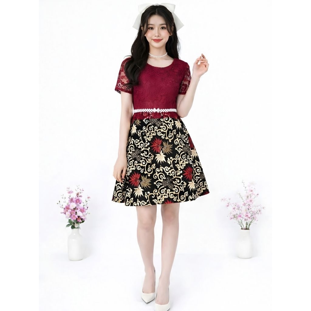 Dress Glowingrose Dress Batik Wanita Brokat Modern Pendek | Dress Kondangan Elegan Kekinian Rx