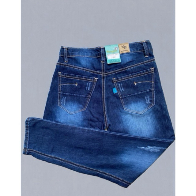 Celana Jeans Pria Slim Fit Denim Tebal, Selvedge, Biru Dongker