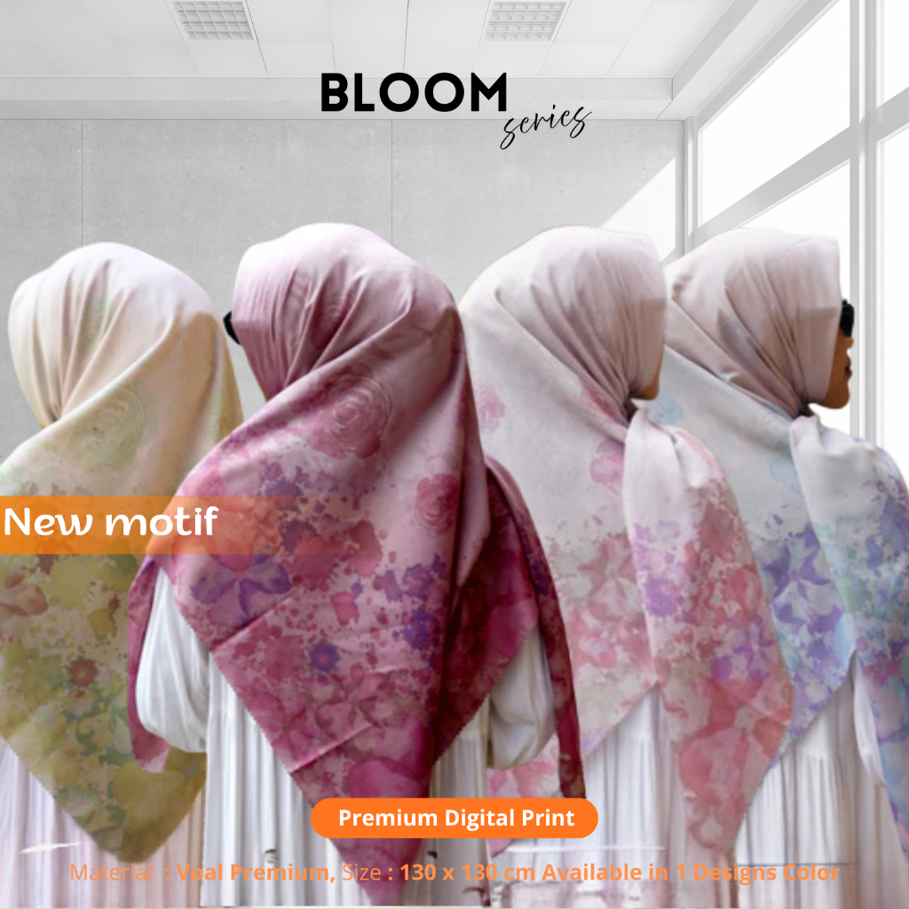 Jilbab Segi Empat Voal Motif Syari Premium Ukuran 130x130 Anti Kusut