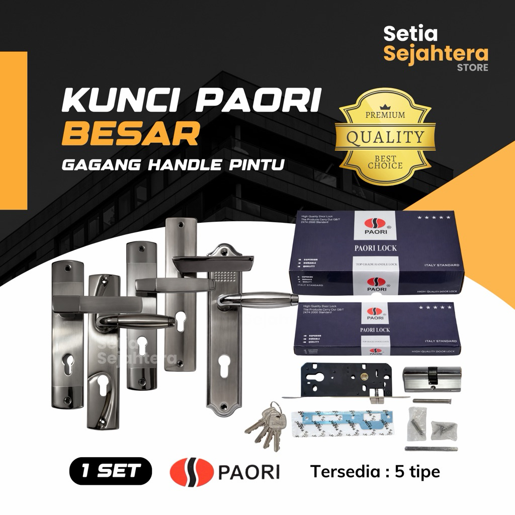 PAORI Kunci Pintu Rumah BESAR Gagang Minimalis + Body Paori Handle Slot Kunci Pintu - 1 set