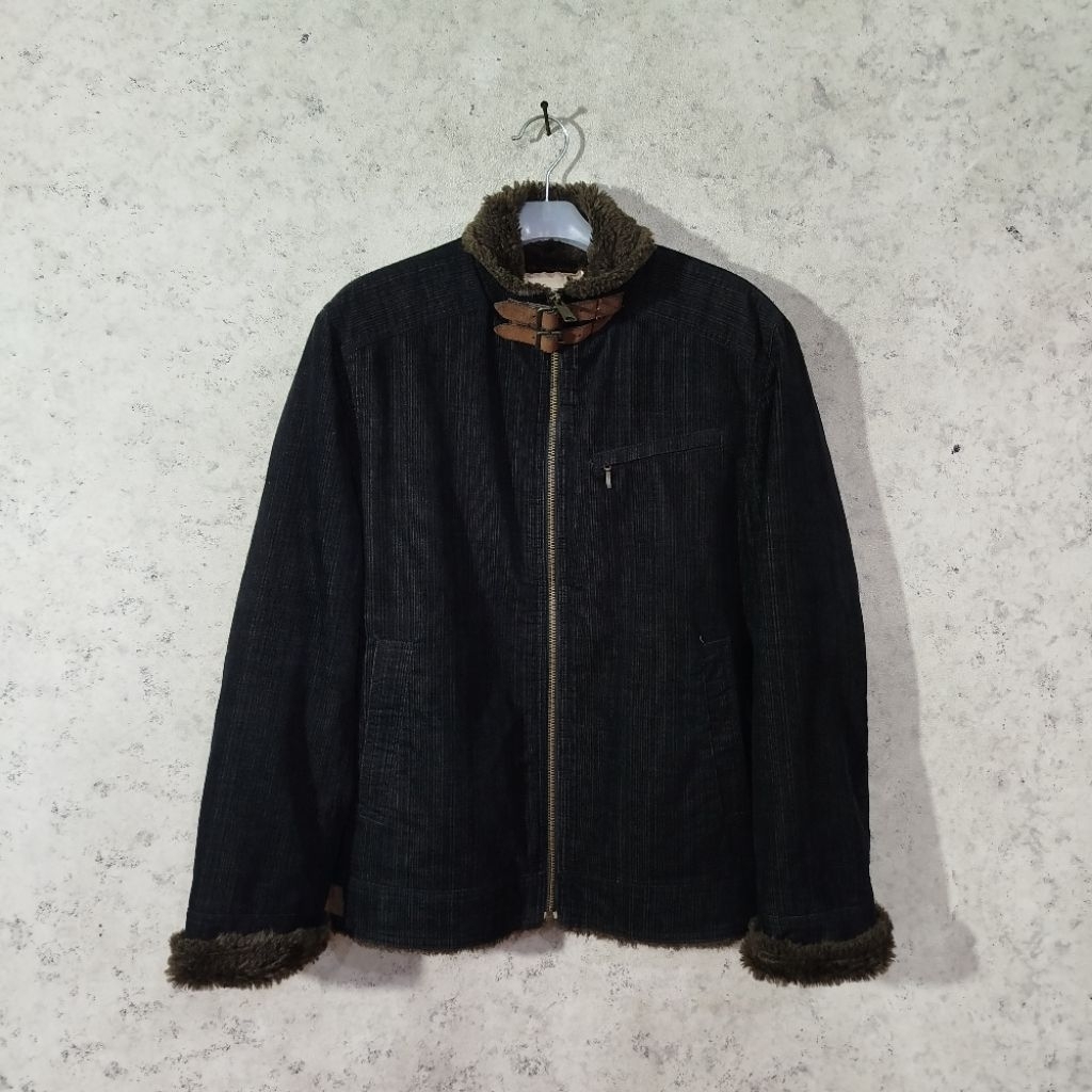 Jaket Corduroy Pria CARTER'S Hitam Kerah Sherpa Inner Sherpa Jaket Vintage Warm Lined Tebal Size L