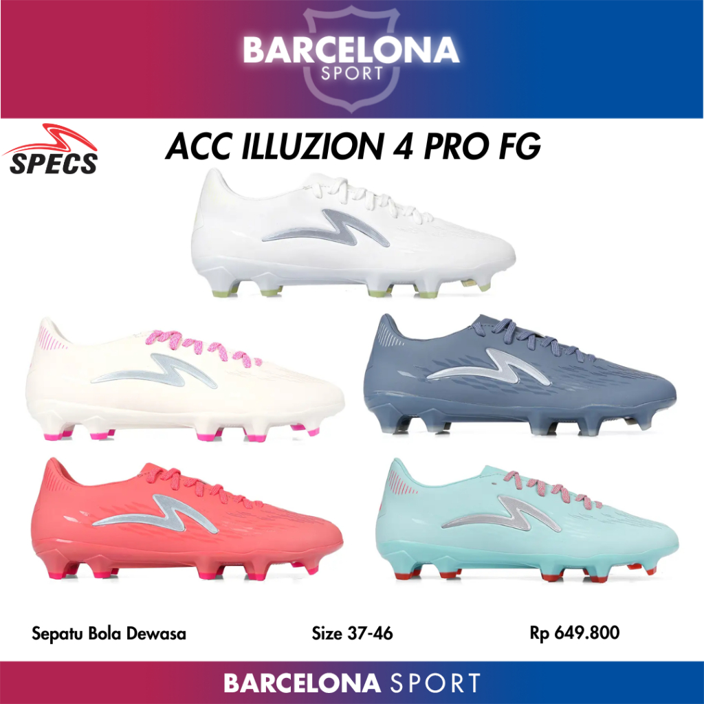 Specs Accelerator Illuzion 4 Pro FG - Sepatu Sepak Bola keren cakep putih pink lime biru muda abu ce
