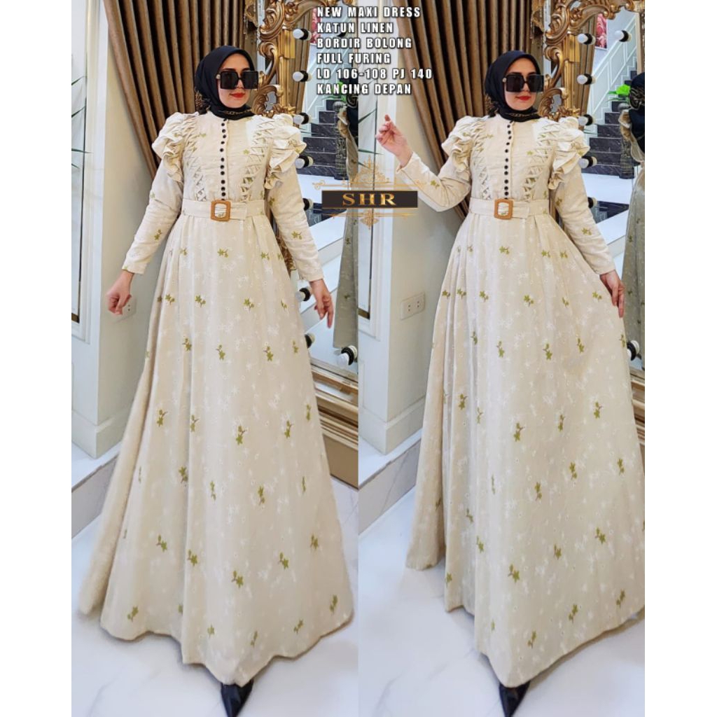 SHR original New maxi dress katun linen bordir