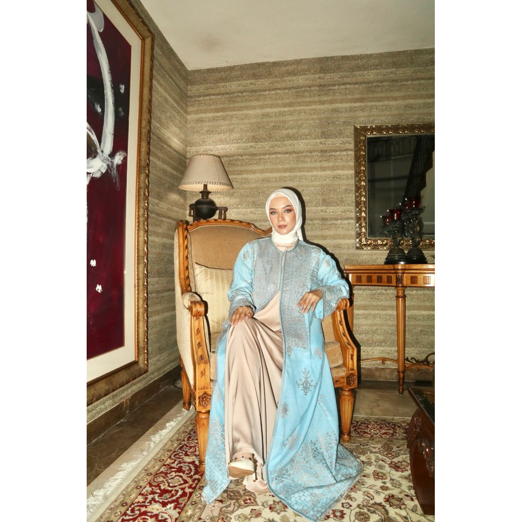 Outer Light Blue baye jid - Dress Muslim Premium Panjang Biru Muda Modern Lebaran Raya Abaya