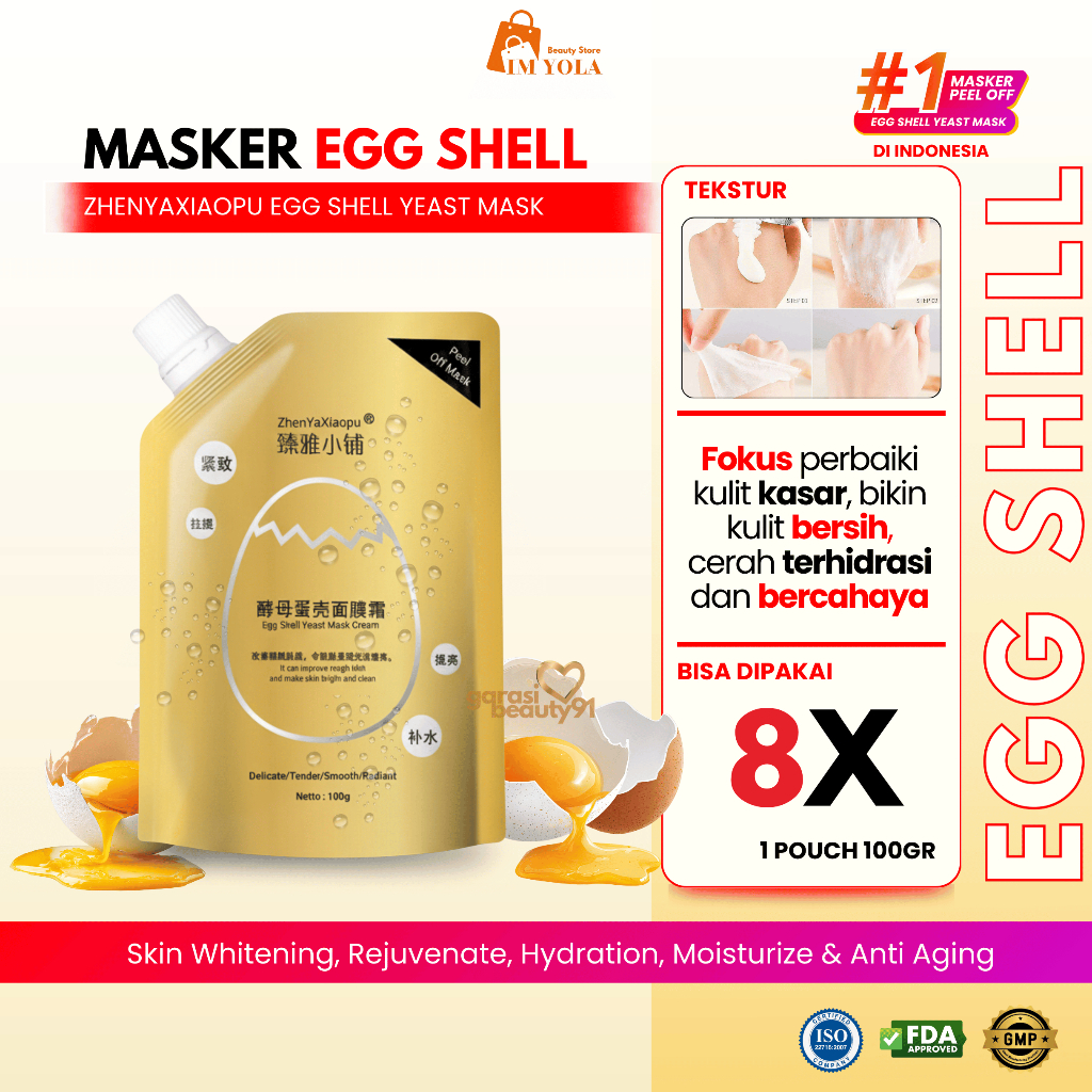 EGG SHELL MASK - Zhenyaxiaopu egg shell yeast mask 100gr masker anti-aging perbaiki kulit kasar, men