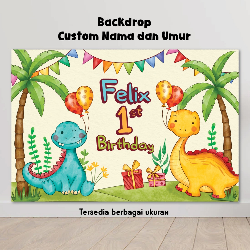 BACKDROP BABY DINO DINOSAURUS HAPPY BIRTHDAY BACKGROUND ULANG TAHUN BANNER WALLPAPER DEKORASI ULTAH 