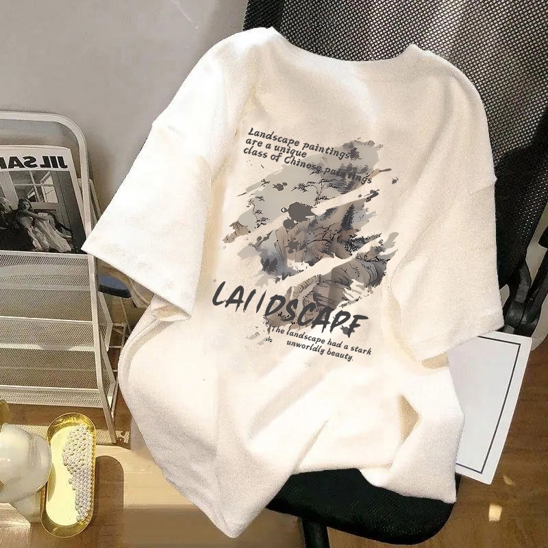 Everyday Pria Korean style Men's Short Sleeve Black Washed T-shirt Vintage Ink graffiti print Oversi