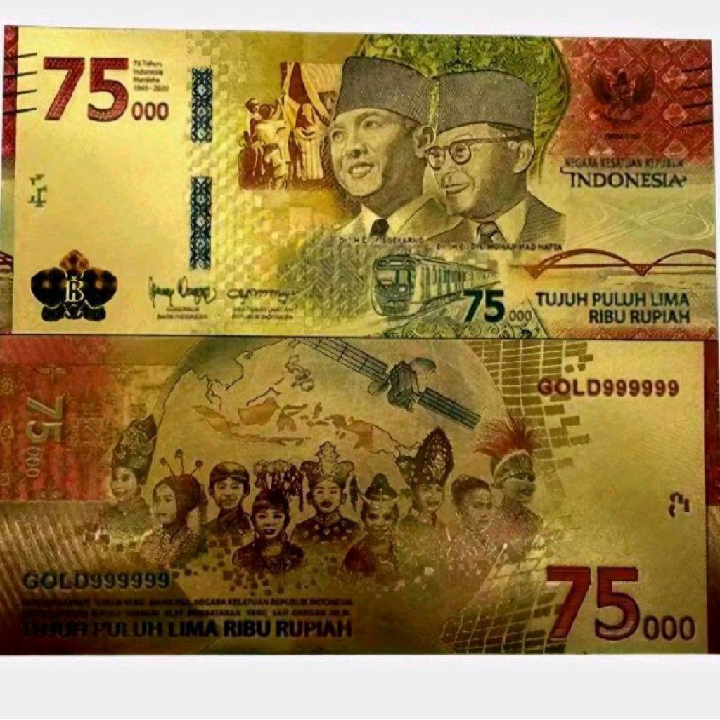 Replika Uang 75000 Ribu Gold Foil Souvenir