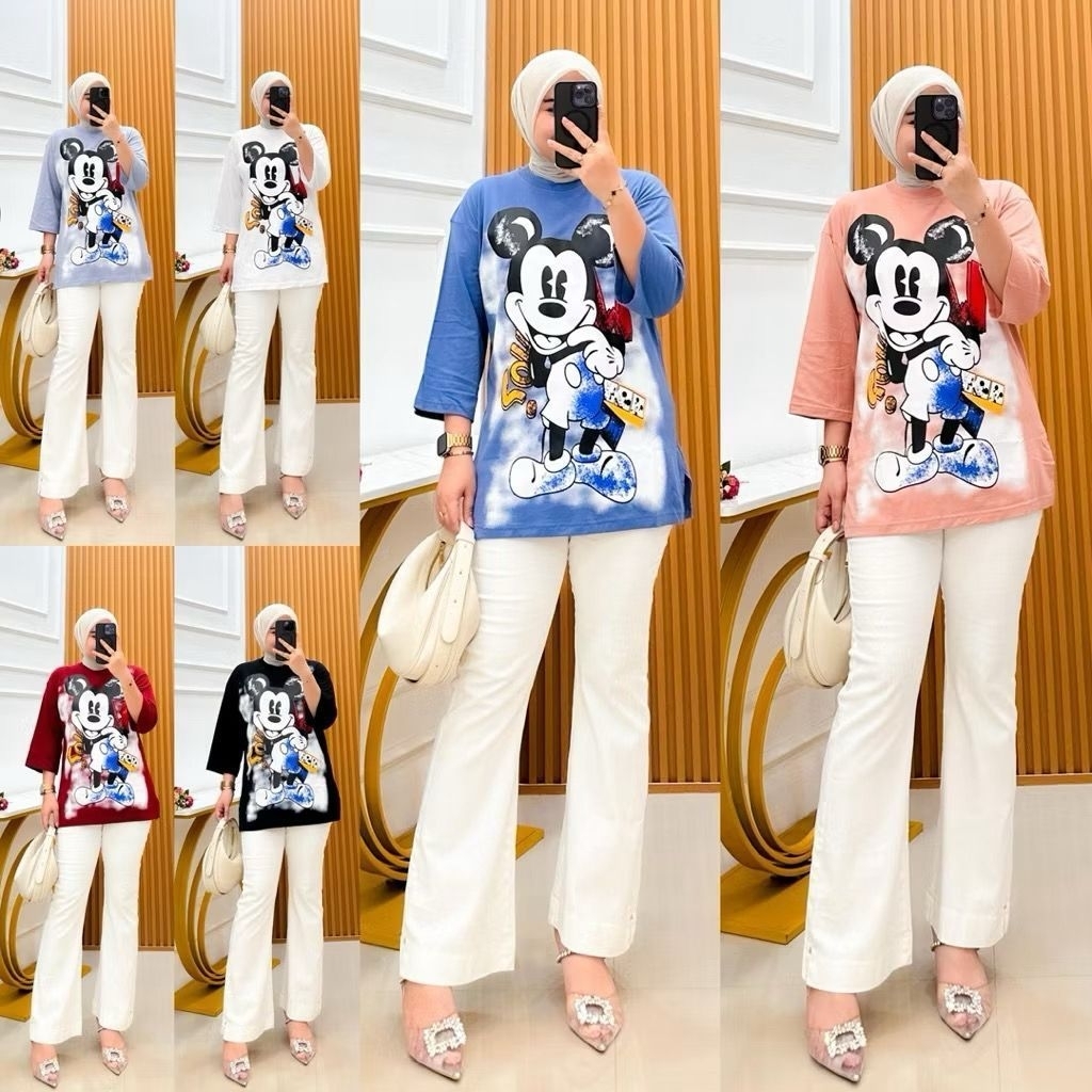 KAOS ATASAN WANITA/KAOS OVERSIZE ANGKA/KAOS ATASAN WANITA MICKY