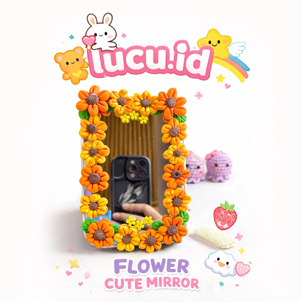 Flower Cute Mirror Clay Lucu Aesthetic | Cermin Bunga Imut Handmade