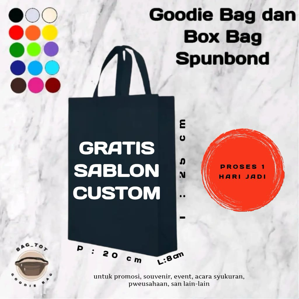 tas goodiebag spunbond tali sablon custom uk 20x25x8