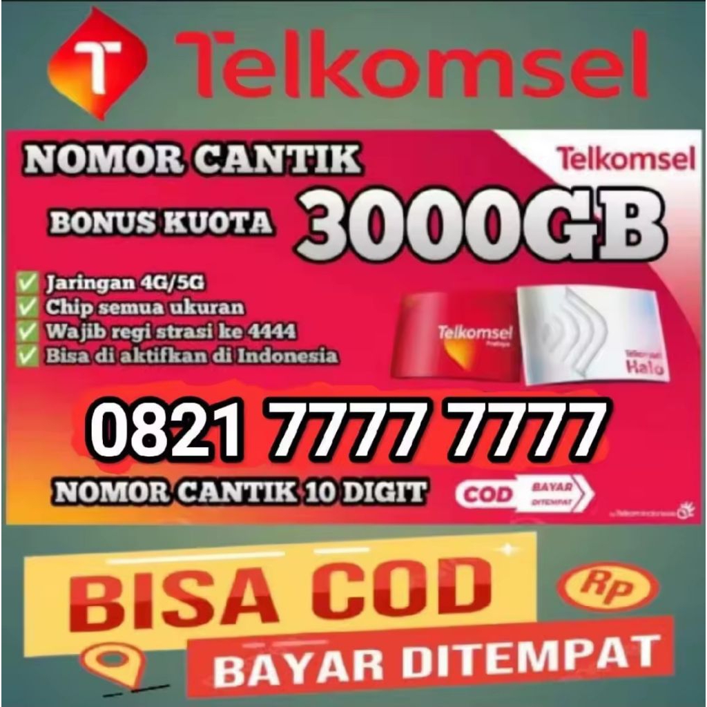 Kartu Perdana My Telkomsel 12 Digit Bonus kuota utama 3000GB Tanpa Batas, Jaringan 4G/5G Untuk Selur