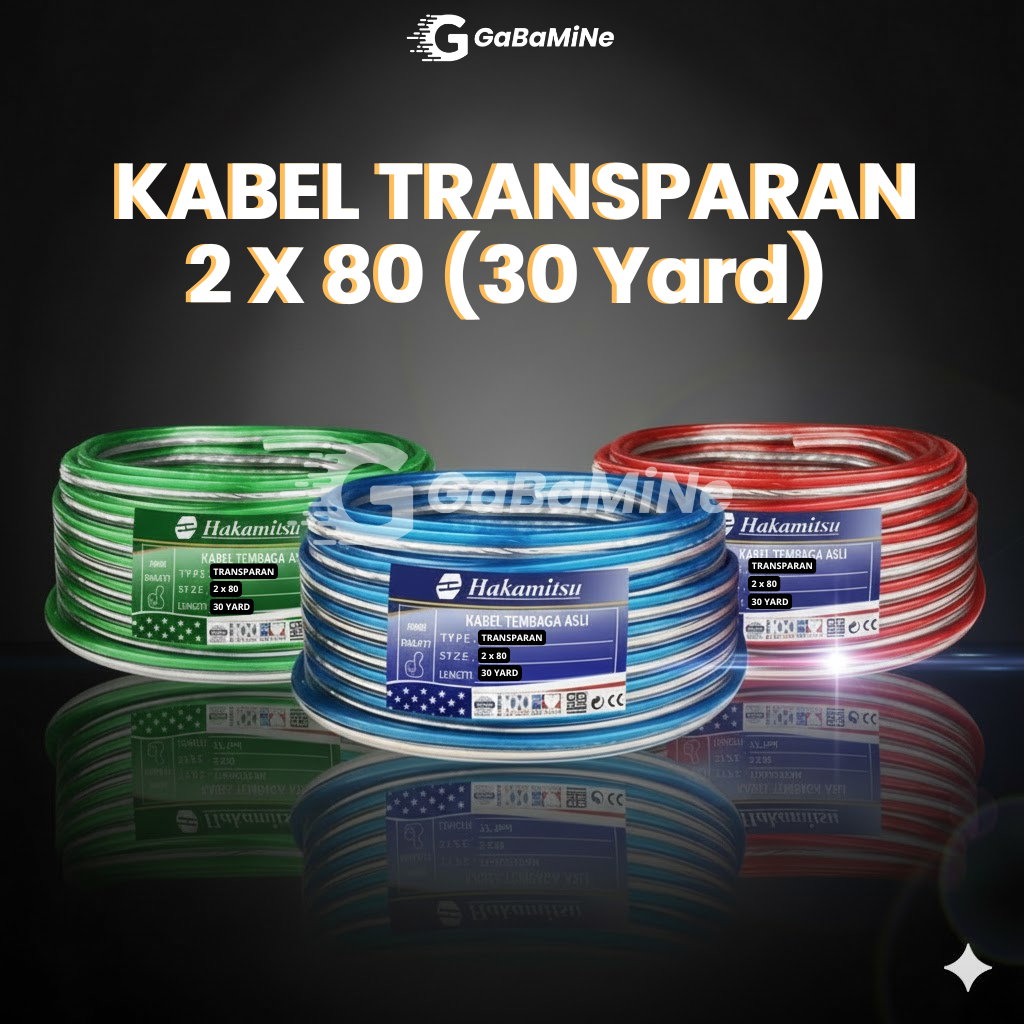 Kabel Listrik Transparan Hakamitsu 2x80 Serabut Tembaga Asli Panjang 30 Yard Full Bergaransi