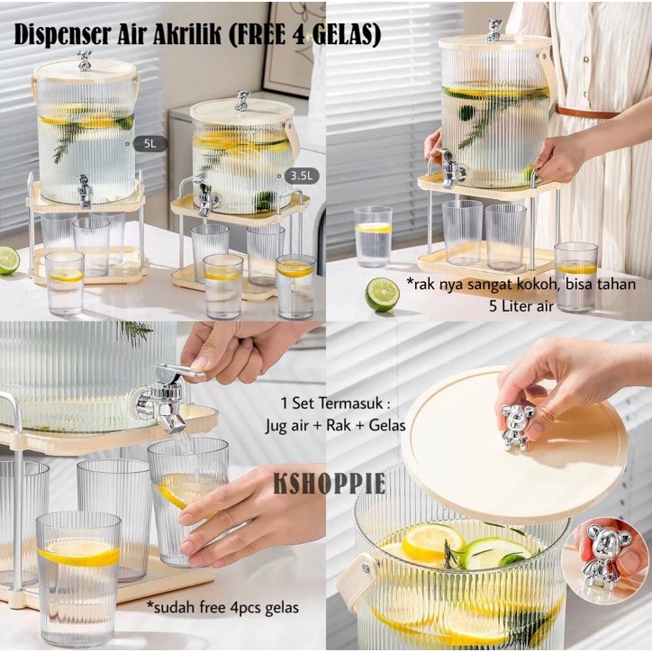 [READY STOCK] Dispenser Air Akrilik Luxury / Ketel Air Dingin dengan Rak Akrilik / Tempat Minum Air 