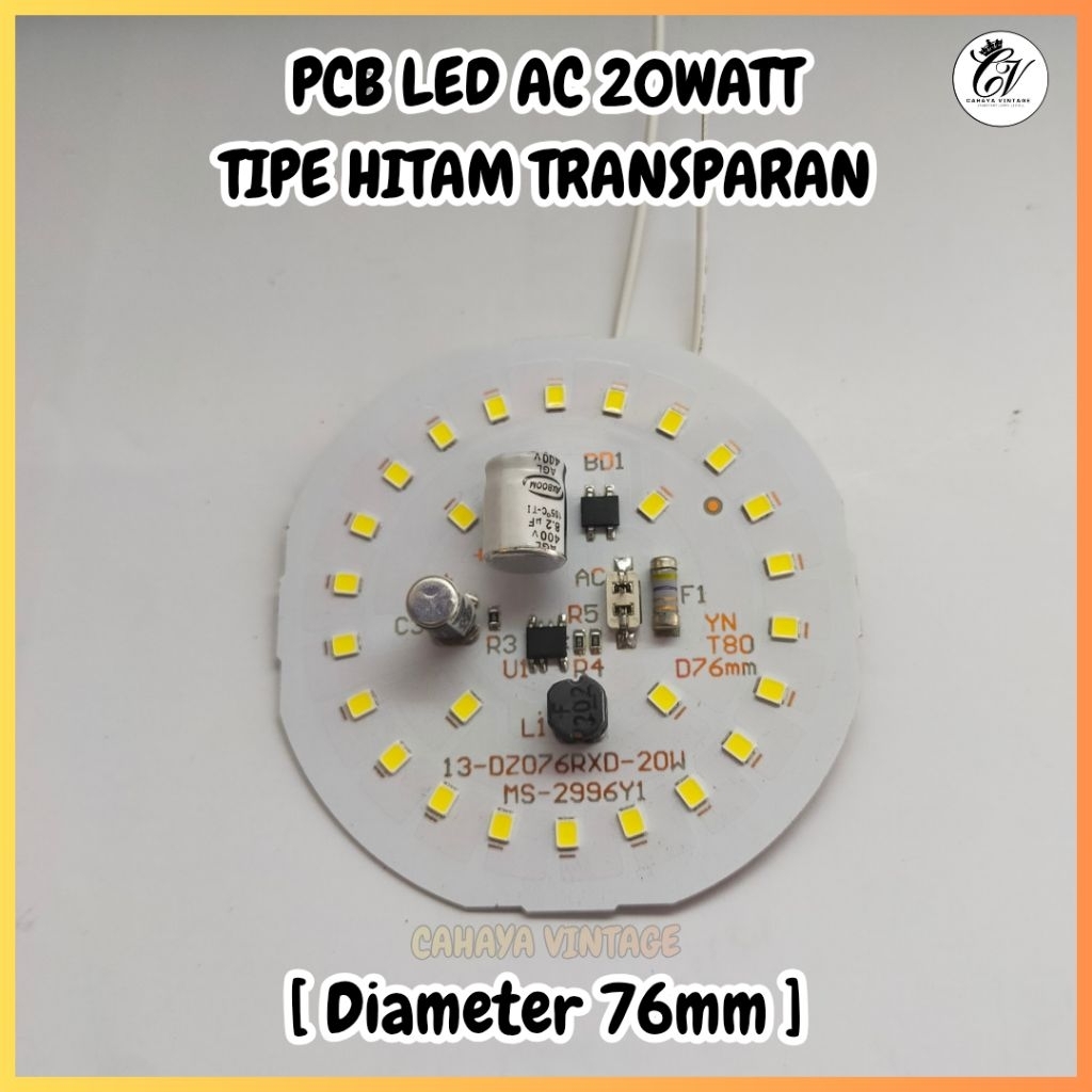 PCB LED AC 20 WATT HITAM TRANSPARAN / MESIN LAMPU LED