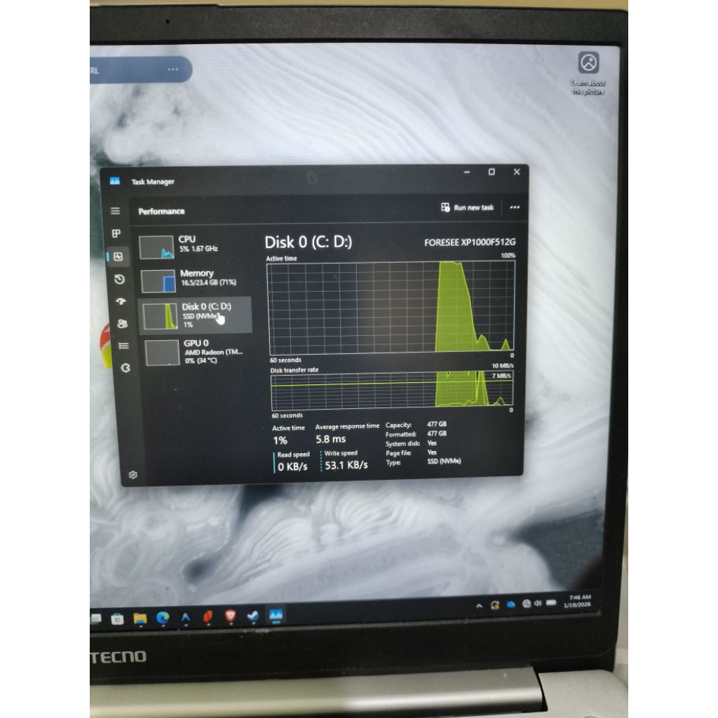 Tecno Megabook K15S - 8GB - Ryzen 5 74300U Secondhand