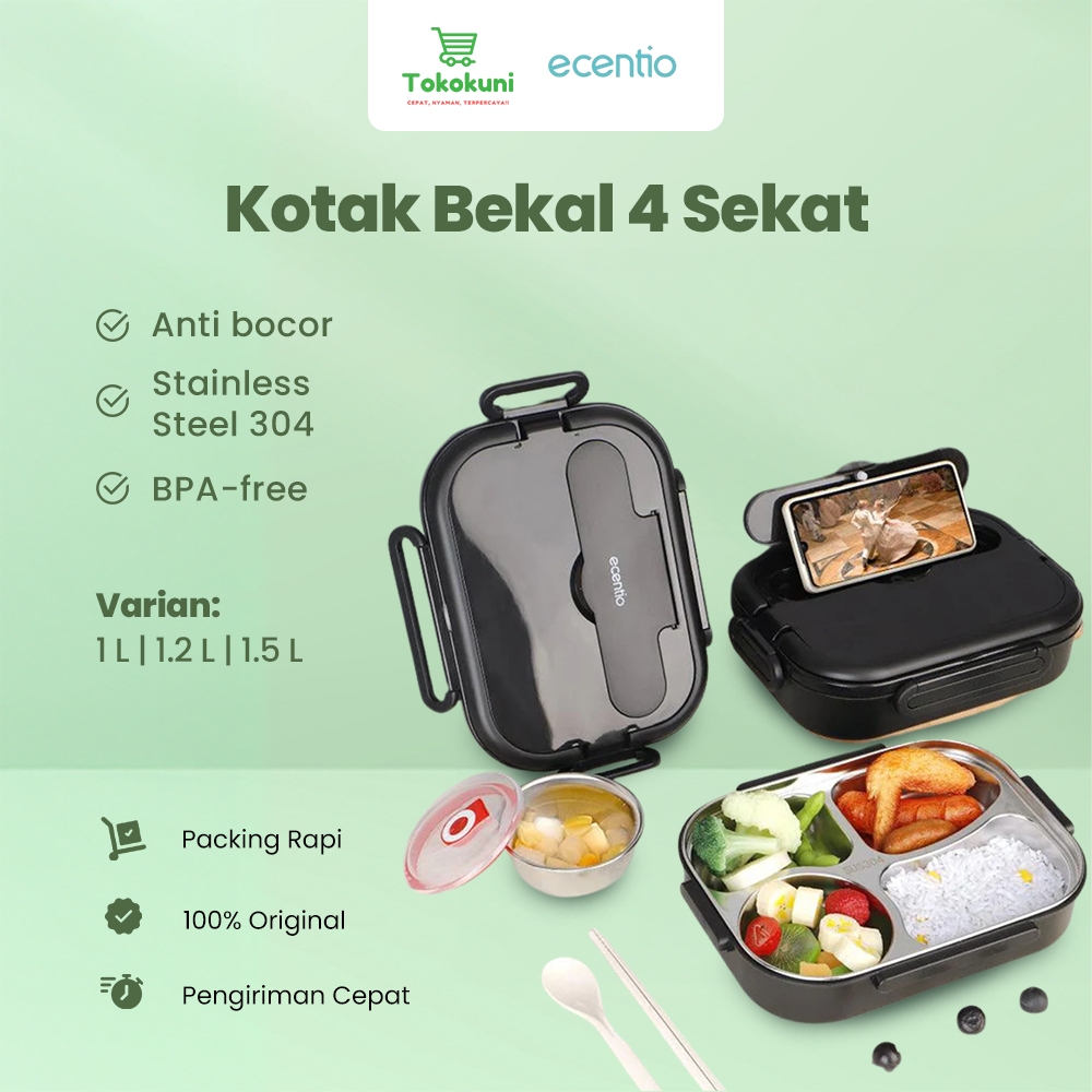 Ecentio Lunch Box | Ecentio Tempat Makan Wadah Bekal Stainless Steel BPA Free - Tokokuni Malang