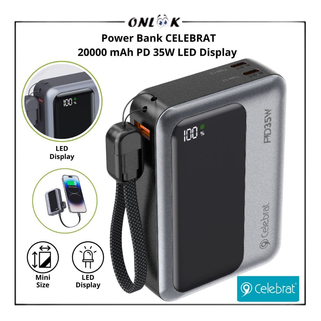 ONLOOK Power Bank Celebrat Dual Output USB+Type-C Fast Charging 35W+22.5W 20000 mAh High Quality Ber
