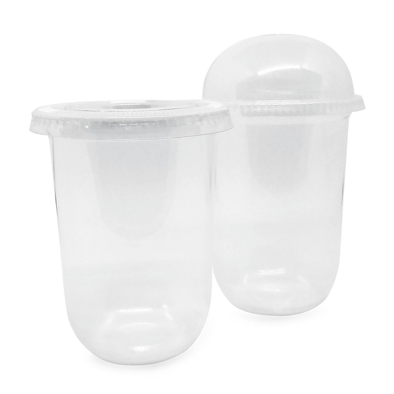 GELAS Plastik OVAL U 14OZ + TUTUP CEMBUNG +TUTUP DATAR/GELAS PLASTIK TEBAL ES TEH BOBA BUBLE