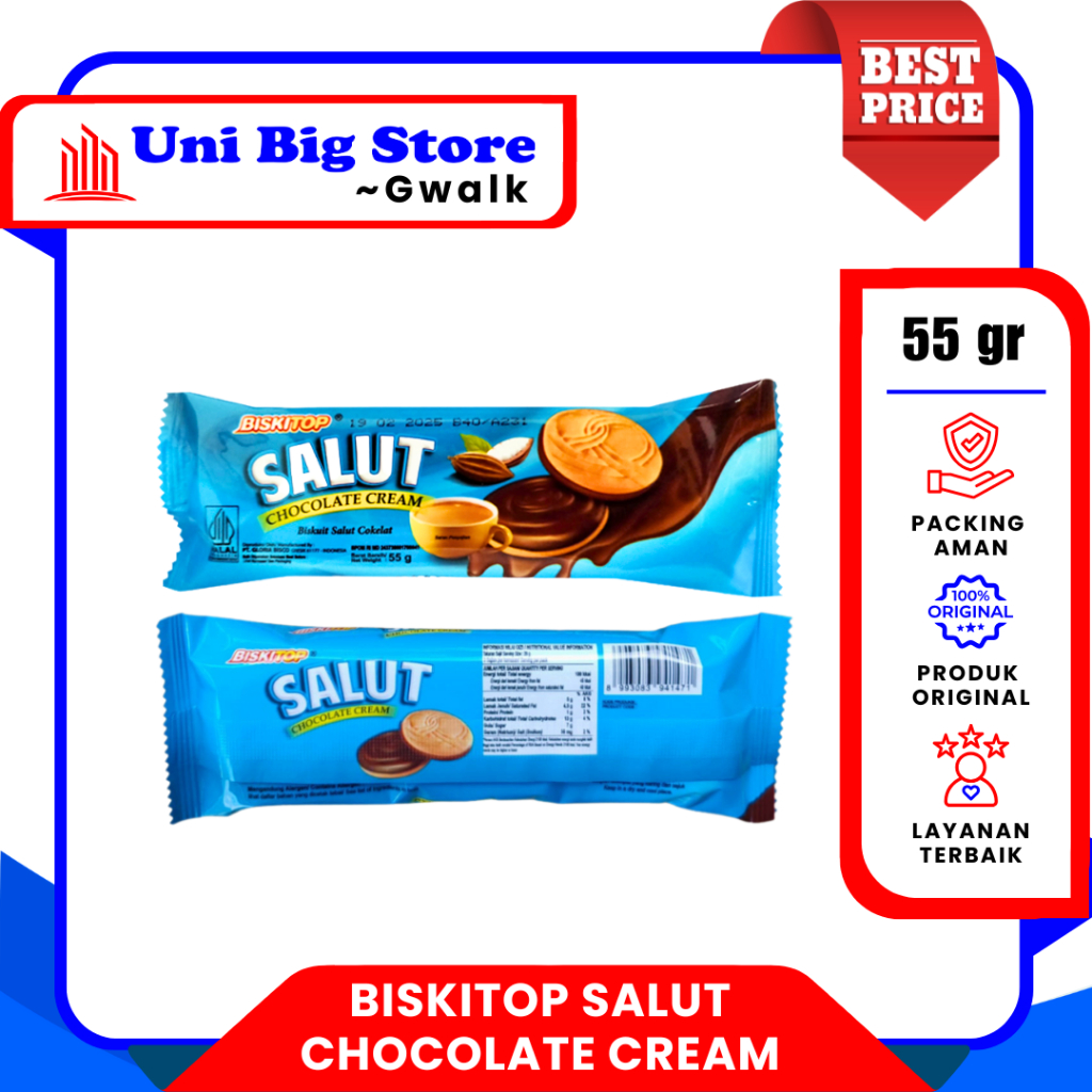 BISKITOP SALUT CHOCOLATE CREAM BISKUIT KRIM COKLAT  ~ 55 gr