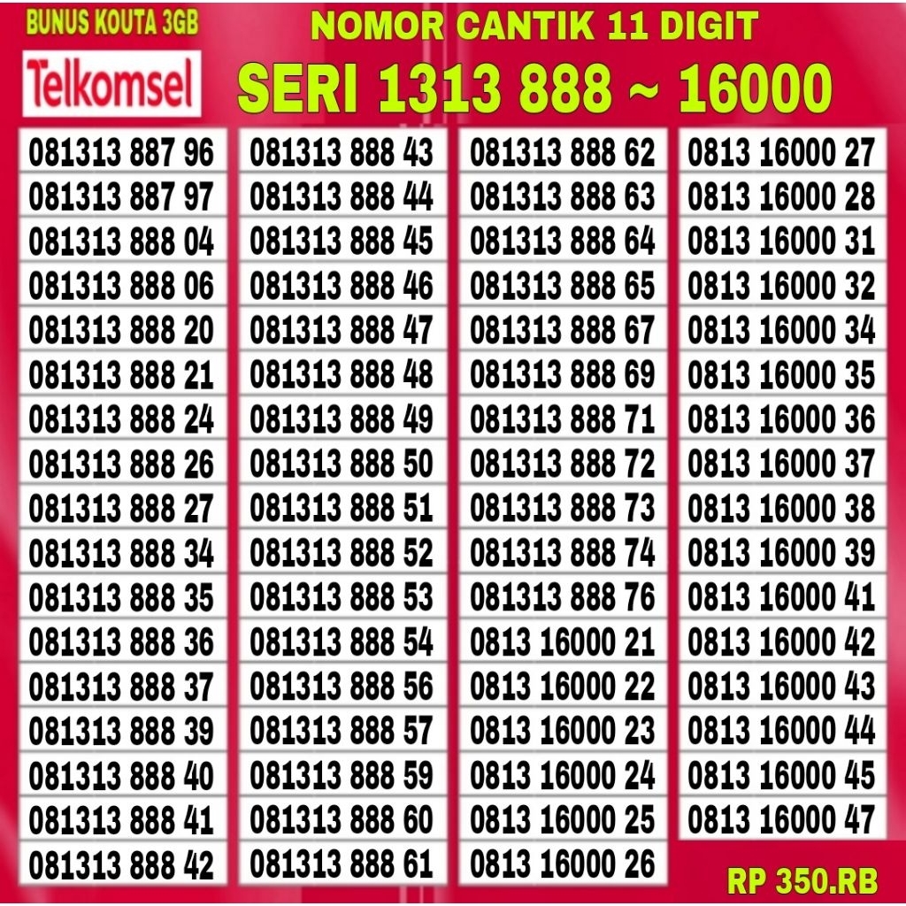 Nomor cantik kartu perdana simpati 11 digit