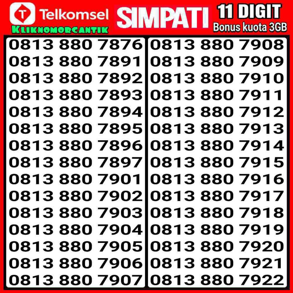 nomor cantik Telkomsel simpati 11 Digit 4G&5G Bonus kuota 3GB. A2