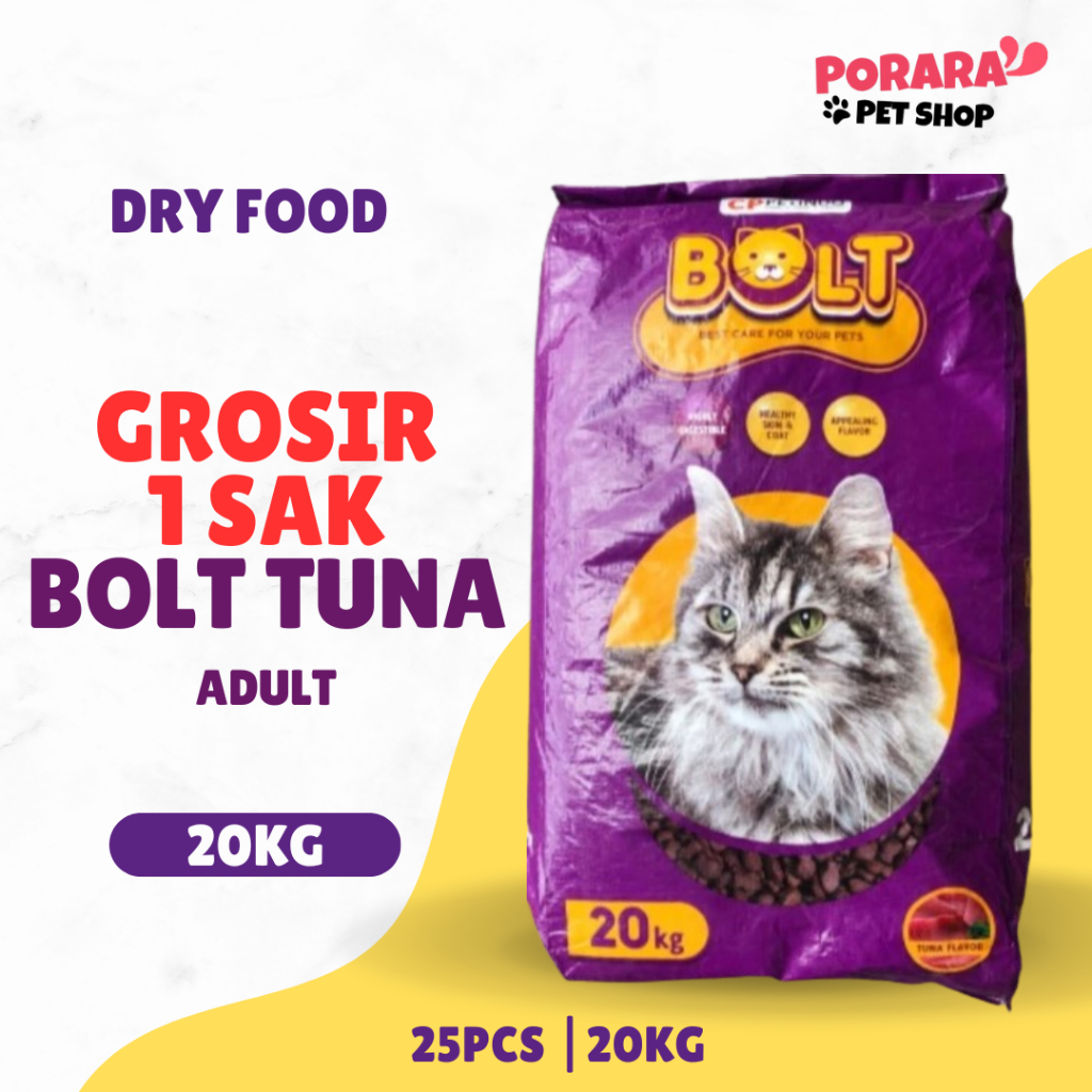 GROSIR 1 SAK 20kg 25pcs Bolt Tuna 800gr Adult Dewasa Pakan Makanan Kucing Murah Dry Food Ungu