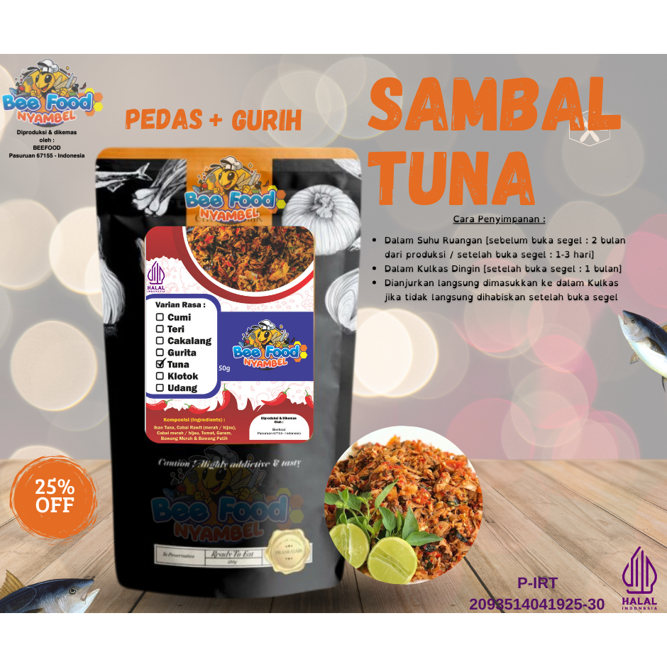 BEEFOOD SAMBAL TUNA - IKAN TUNA SUWIR - PEDAS GURIH 50g