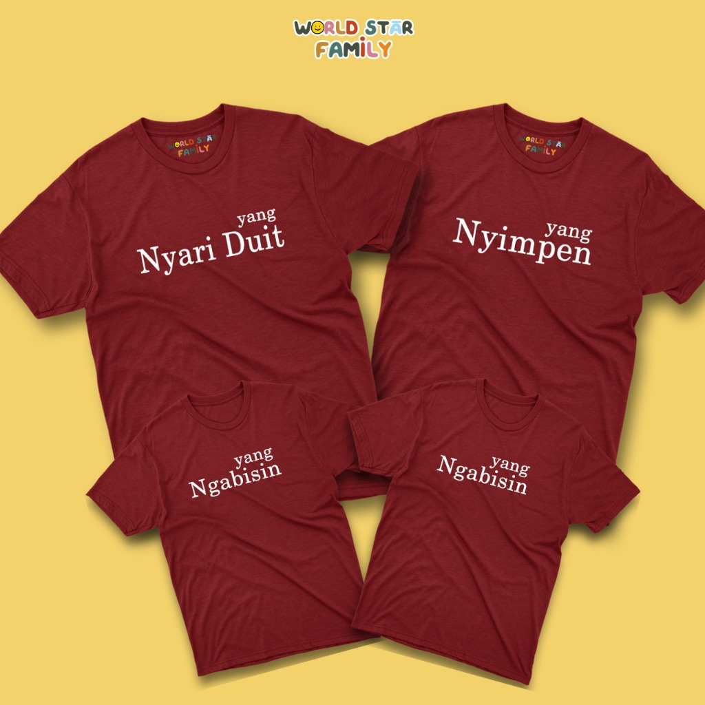 WSF - Kaos Family Set Lucu Nyari Duit Nyimpen Maroon | Kaos Warna Marun | Baju Keluarga Couple Ayah 