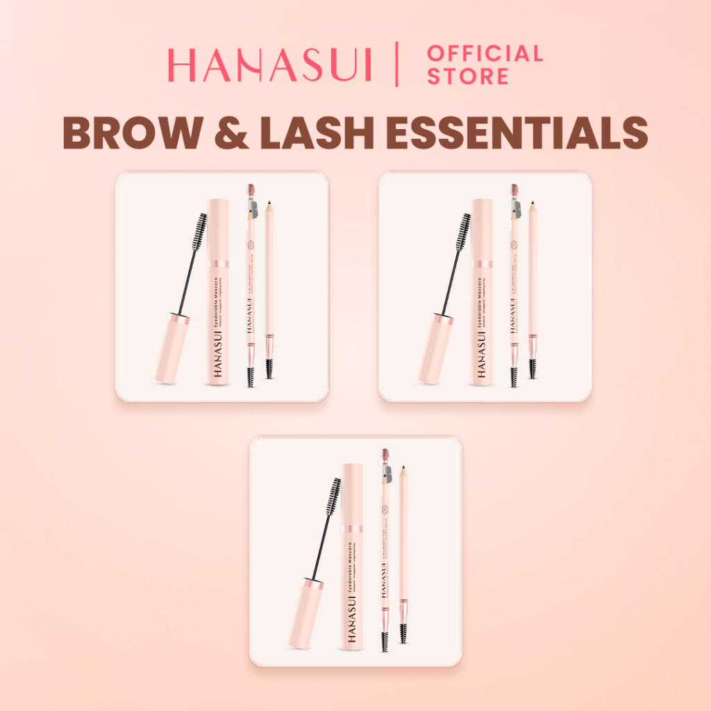 Hanasui Brow and Lash Essentials Eye Bundle – Eyebrow Dan Volume Mascara Waterproof Tahan Lama Sehar