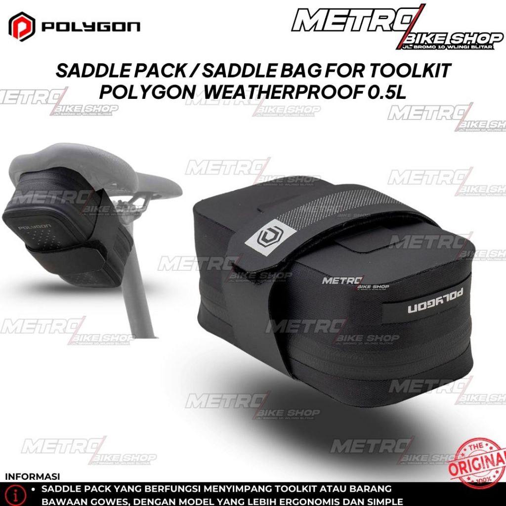 POLYGON Saddle Bag Weatherproof 0.5L TPU Anti Air Hitam Tas sadel Tas toolkit MTB/RB/TOURING