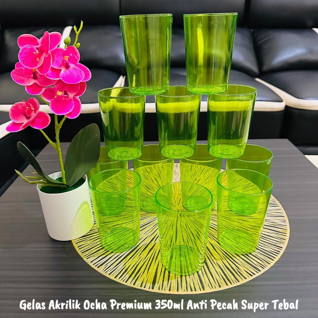 Gelas Akrilik Ocha Premium 6 dan 12 Pcs - Gelas Akrilik Teh Kopi Tebal - Cangkir Akrilik Premium 1 L