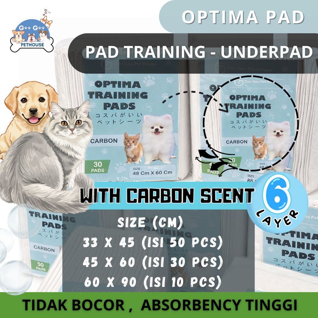 CARBON Underpad Training Pad Alas Perlak Pipis Anjing Kucing Kelinci Perlak Merek OPTIMA PAD (BUNDLI