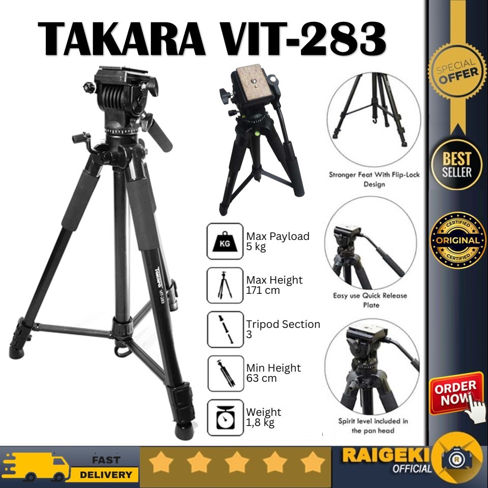 Takara VIT-283 VIT 283 VIT283 Video Professional Tripod Fluid Head Camera DSLR With Bag