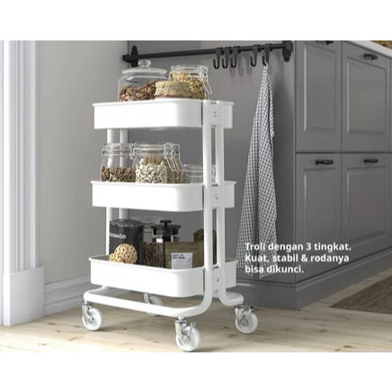 IKEA RASKOG Troli Dapur dengan 3 Rak Serbaguna 28x38x61cm