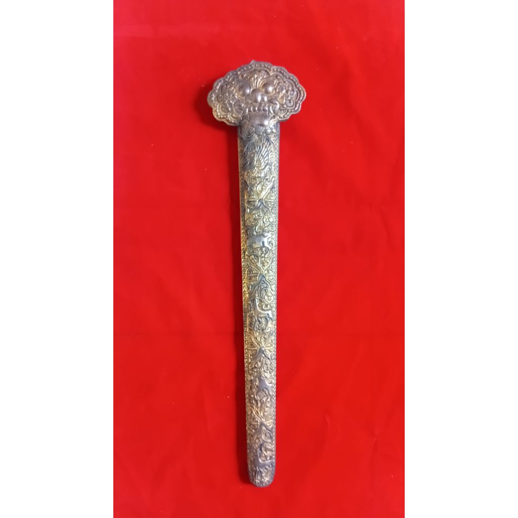 Pendok Topeng Cirebon Motif Makoro Panjang 43 cm Tebal 04 mm Warna Kuningan Lawas