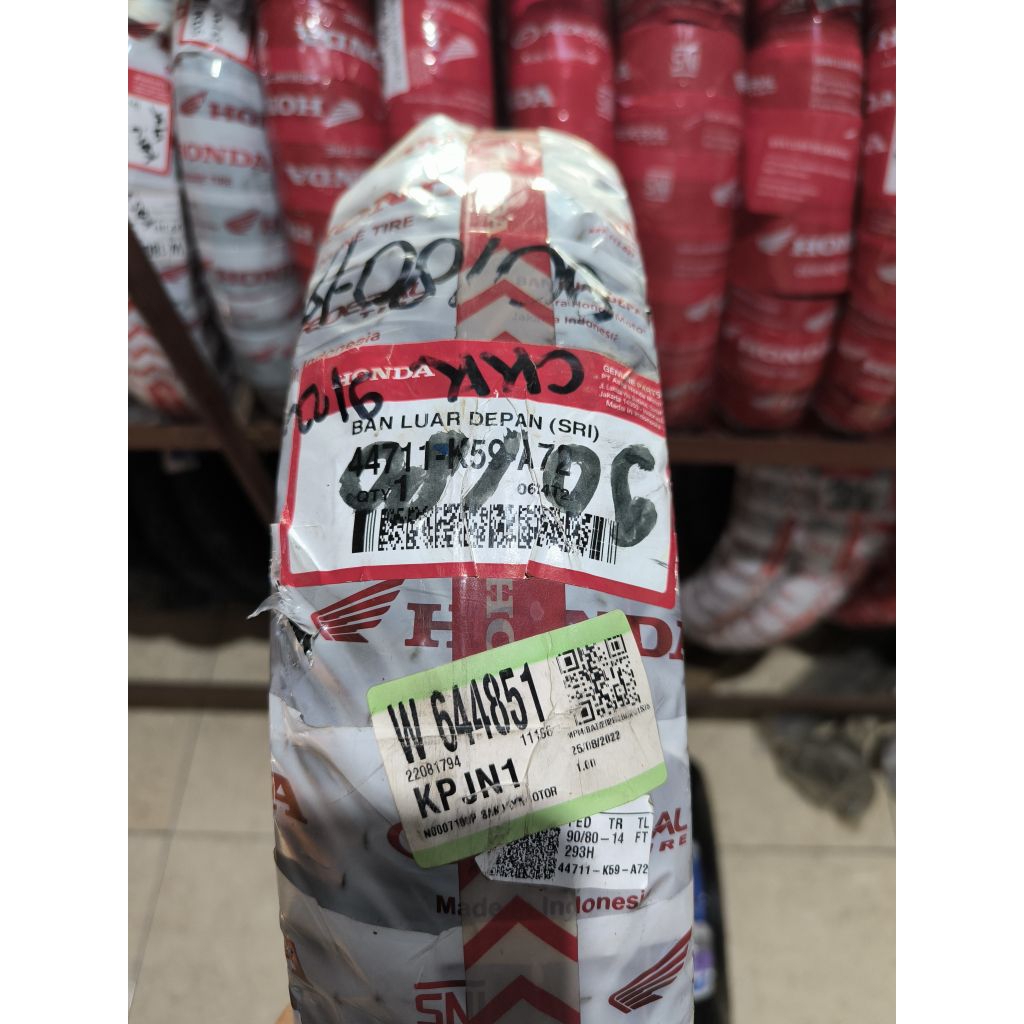 Ban Depan Motor Honda Genuine 90/80-14 Tubeless | Ban Luar Depan Beat Vario Genio Scoopy Ori AHM