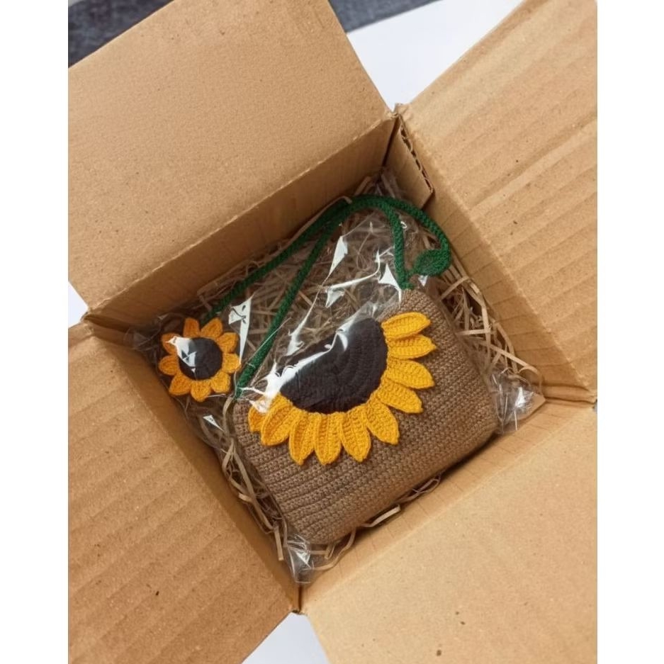 Tas Selempang Wanita Rajut Motif Bunga Matahari | Tas Wanita Cantik Unik Rajutan Premium