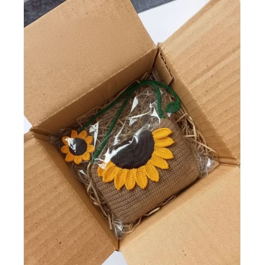 Tas Selempang Wanita Rajut Motif Bunga Matahari | Tas Wanita Cantik Unik Rajutan Premium