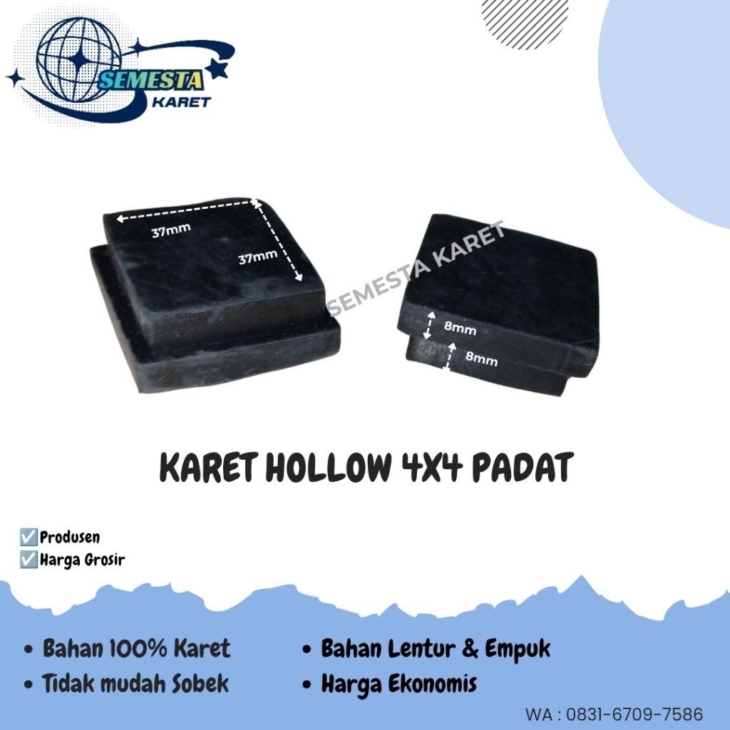 Karet Kaki Hollow 4x4 Padat/Karet Alas Kaki Kursi/Meja/Rak Besi Hollow
