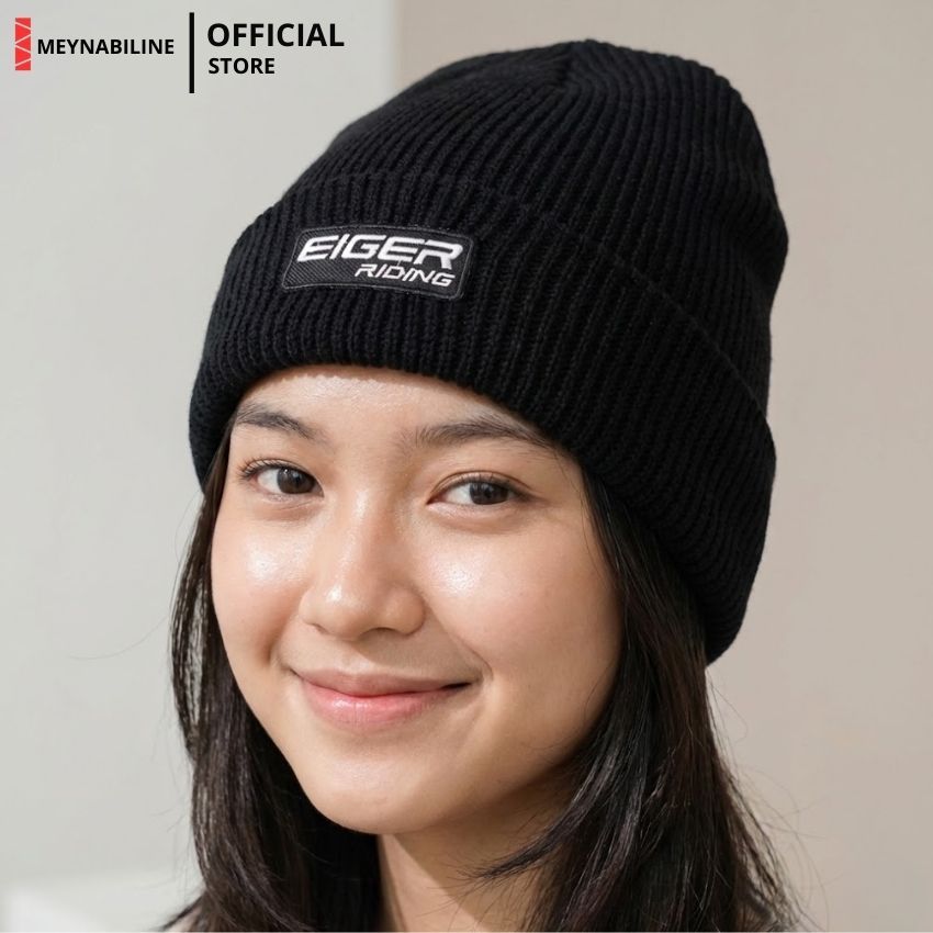 EIGER RIDING Bordir Topi Kupluk Rajut Beanie Hat Pria/Wanita Bahan Tebal Premium V1 Hitam Putih