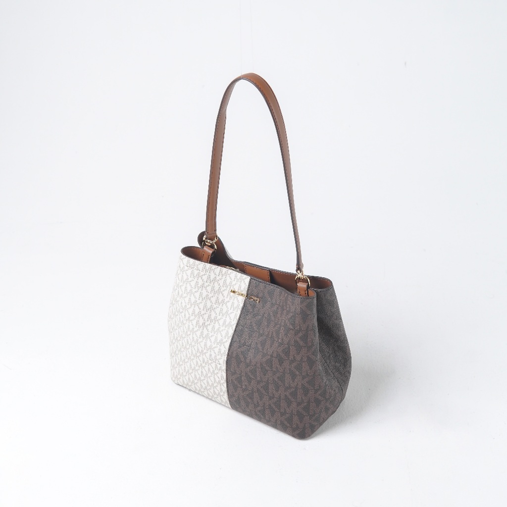 Tas MK PRATT MONOGRAM HALF BROWN WHITE BUCKET BAG 100% ORIGINAL