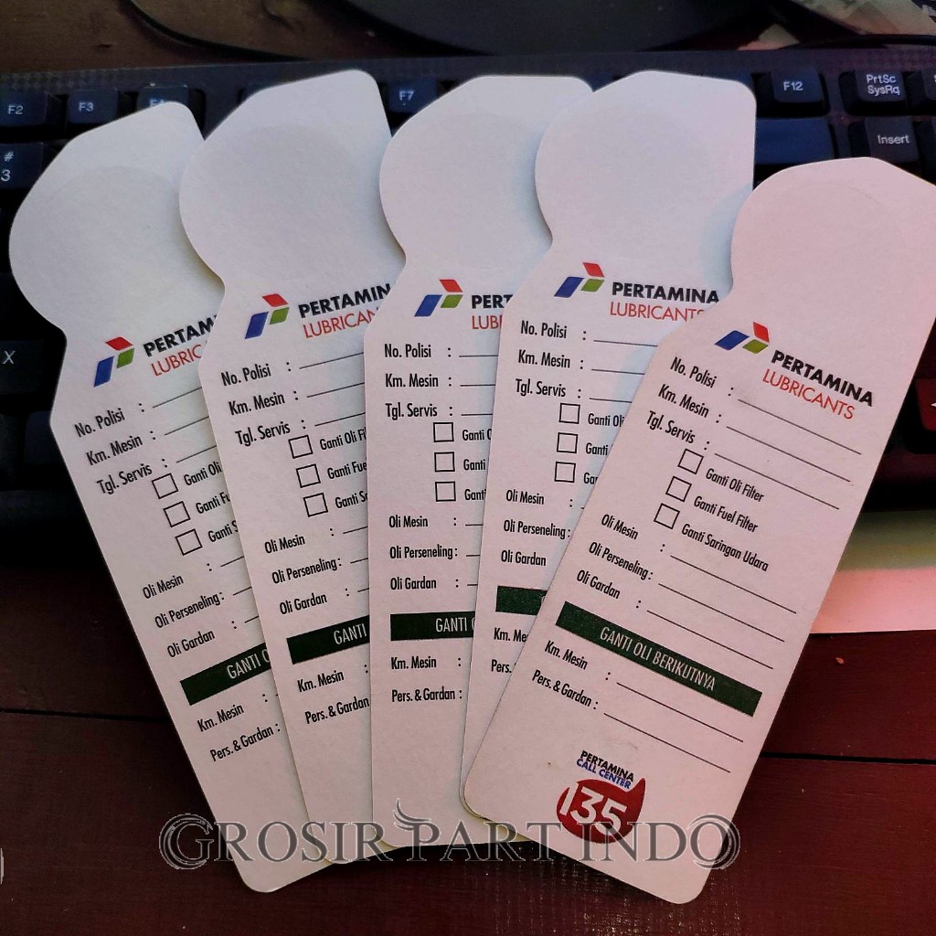 KARTU GANTI OLI Pertamina Original Asli Pengingat Oli Mobil Motor Kertas Label Ganti Oli