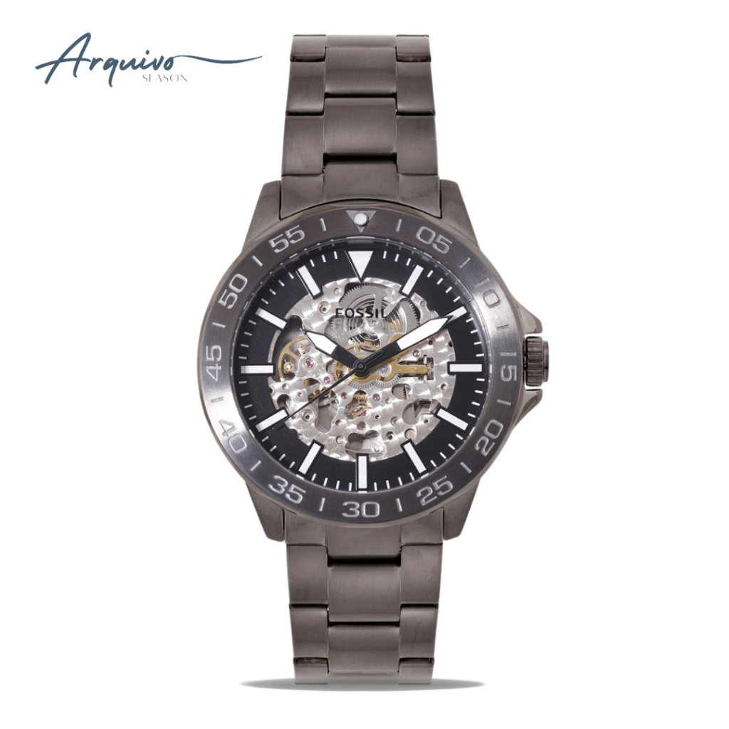 Jam Tangan Pria Fossil Bannon Automatic Smoke Stainless Steel Watch Sporty Mewah Original BQ2678