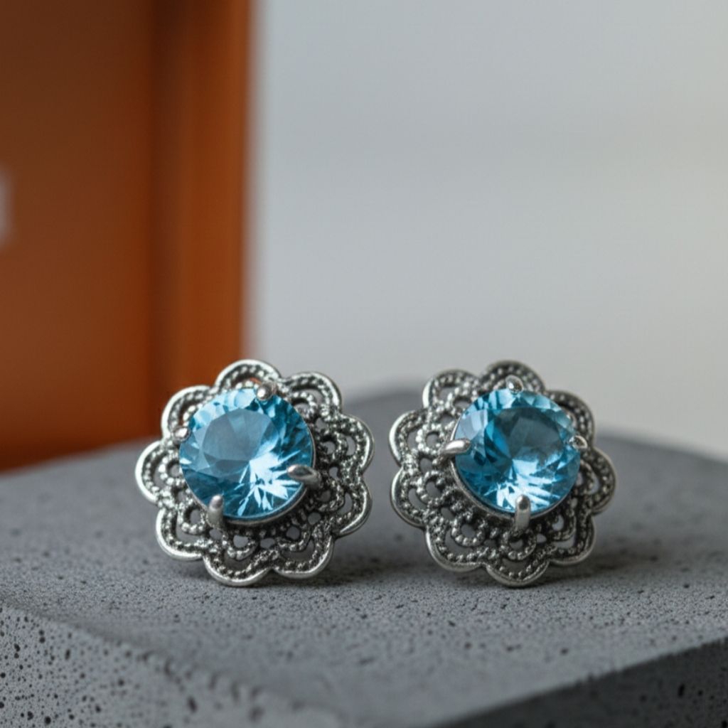 Giwang Batu | Perhiasan Anting Giwang Bunga Perak Batu